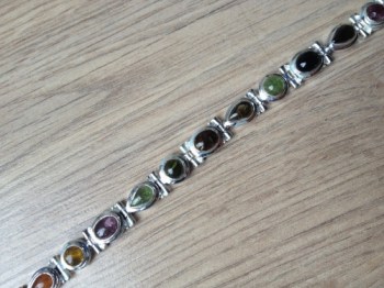 Zilveren edelsteen armband met Toermalijn schakels